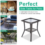 Outdoor Wicker Side Table, Rattan End Table with Glass Top, Patio Coffee Bistro Table for Indoor Garden Porch Balcony, Grey - Image 7