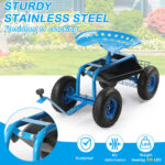 Rolling Garden Work Seat with Wheels, Gardening Stool for Planting, Garden Scooter with 360 Degree Swivel Seat & Steering Handle & Tool Tray, Blue - Image 16