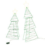 Set of 2 Lighted Metal Christmas Tree Yard Decorations, Pre-lit Holiday Decor with 150 Green and Warm White LED Lights for Xmas Outdoor Indoor Decor Lighted Holiday Displays - Image 14