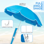 1 Pack Heavy Duty Steel Beach Chair with Umbrella, XL Size 15" Seat Height Royal Blue, Oxford Cloth with Support Bar, Single Position Adjustable, 120kg Load - Image 13