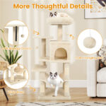 44" Multi-Level Cat Tree with Spacious Top Perch, 2-Door Condo & Hammock for Indoor Cats -Beige - Image 5