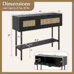 Black Rattan Console Table with Storage Cabinets & Open Shelf, 40 Inch Entryway Table with Sturdy Carbon Steel Frame for Living Room, Hallway, Sofa Table - Image 4