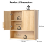 2-Door 3-Tier Slatted Bathroom Wall Cabinet 24.49"*22.83"*8.07 Oak - Image 4