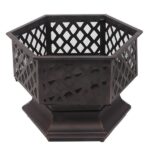 22" Hexagonal Shaped Iron Brazier Wood Burning Fire Pit Decoration for Backyard Poolside - Image 31