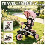 Pink 6-in-1 Convertible Kids Tricycle: 1-5Y Stroller Trike with Adjustable Push Handle, Removable Canopy & Reversible Seat - Image 5
