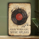 CIFbuy 1pc Vintage Music Speaks Louder Than Words Metal Wall Art, Wall Art, Retro Vinyl Record Sign With Red Label, Label, Heavy Duty Aluminum Music Not LouikTok, LouikTok, ith Red Label Self-alckup LogiopNotrd Sign - Image 3
