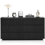 Handleless 6-Drawer Dresser with Grille Finish P2 Particleboard + MDF & Melamine Veneer + Vacuum-Formed Bedside Table 55.12*15.75*27.95in Black - Image 2