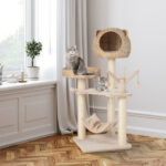 Cat Bookshelf Cabinet (Gray Oak), 8 Organized Storage Sections & Multiple Climbing Platforms - Image 8