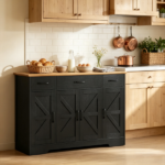 Black 47" Farmhouse Buffet Cabinet, Soft-Close Hinges, 3 Drawers, Adjustable Shelves, Spice Racks Sideboard - Image 5
