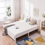 Queen Single Bunk Bed Painted + Melamine Veneer & Pine + MDF Bed Frame Vertical Striped Decorative Bed Frame 63.78*83.46*37.8in White