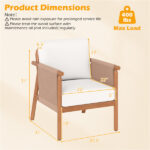 White Boho Patio Acacia Wood Chair with Woven Rope Armrests, Cushioned Outdoor Accent Chair for Porch Balcony - Image 5