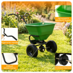 Green Heavy-Duty Walk-Behind Broadcast Lawn Spreader, 66 Lbs Capacity Adjustable Flow Control, Pneumatic Rubber Wheel Push Spreaders for Grass Seed Fertilizer Snow Salt - Image 6