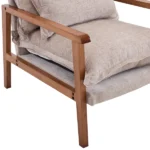 Cloud Shaped Indoor Leisure Chair with Solid Wood Armrest, Metal Frame, Chenille Fabric Accent Chair with Lumbar Pillow, Single Sofa Chair Khaki - Image 10