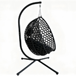 Foldable Hanging Egg Chair with Stand, HDPE Rattan Wicker Swing Chair with Cushion, Heavy Duty Frame 350 Lbs Capacity, Outdoor Patio Indoor Bedroom Balcony, Black+ Black - Image 8