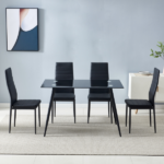 4pcs Elegant Assembled Stripping Texture High Backrest Dining Chairs Black Replace encoding 13028198-18410366 - Image 114