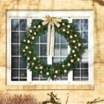 60in Pre-lit Christmas Wreath, Lighted Artificial Xmas Wreath with 220 Warm White Lights and 600 PVC Tips and DIY Ornaments, for Front Door Gate Wall Xmas Party Decorations, Light Green & Golden - Image 6