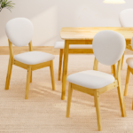 1 Table 2 Chairs 1 Bench Dining Set, Rubber Wood Frame with Beige Upholstered Seats, Natural Wood Finish Rectangular Kitchen Dining Furniture - Image 9