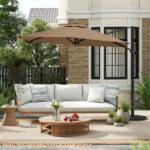 9x8.2FT Cantilever Patio Umbrella, Double-Tier Vented Offset Umbrella for Garden Pool-Brown - Image 3