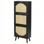 Rattan-fronted 3-tier shoe cabinet, particleboard, 54*24*135 cm, black - Image 4