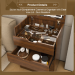 3-in-1 Vanity Desk with Lighted Mirror & Stool, Flip Top Makeup Dressing Table, Compact Storage for Bedroom, Bathroom, Dressing Room(23.62"L, Walnut) - Image 4