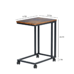 C-Shaped End Table with Wheels for Sofa Side, Bedside & Reading Corner Use, Brown - Image 2