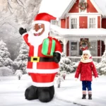 7 FT Lighted Christmas Inflatable Decoration, Inflatable Black Santa Claus Holding Gift, Funny Blow Up Yard Decorations with Built-in LED Lights for Holiday Party Front Yard Lawn Garden Decor - Image 3