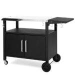 Outdoor Grill Cart with Storage, Rolling Bar Cart Movable Kitchen Island for BBQ, Patio Dining Cart Table for Food Prep with Wheels Hooks Foldable Top - Image 23