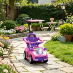 Pink 3 in 1 Kids Push & Sliding Car: with Removable Handle, Music, Horn, Canopy & Safety Guardrail for Toddlers - Image 8
