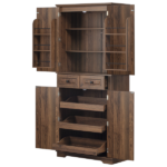 71" Tall Kitchen Pantry Cabinet with 3 Pull Out Cabinet Organizers, Farmhouse Embossed Texture Storage Cabinet with 6 Door Shelves, 2 Drawers, Freestanding Cupboard for Kitchen, Dining Room Brown - Image 5