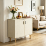 Natural Wood Sideboard Buffet Cabinet with Double Doors Adjustable Shelves And Wood Legs for Kitchen Living Room - Image 6