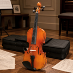 Brand new 4/4 natural tiger-striped acoustic violin set includes pitch stickers, tuner, strings, shoulder rest, rosin, bow, and premium gift box. - Image 10