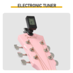 Pink 41-inch Dreadnought barrel-shaped cutaway acoustic guitar with pick, strings, capo, gig bag, tuner, wrench tool, and shoulder strap - Image 9