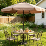 Brown 10ft Scalloped Patio Umbrella with Push‑Button Tilt, Vented Outdoor Market Parasol with Crank Lift, Fiberglass Ribs Sun Shade for Backyard Deck Poolside - Image 2