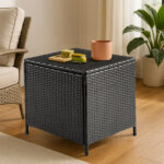 Outdoor PE Wicker Side Table with Storage, Patio Rattan End Table Square Container for Furniture Covers, Toys and Gardening Tools, Black - Image 6