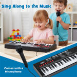 Black 37 Keys Kids Electronic Keyboard with Microphone, 8 Tones & 8 Rhythms Piano Toy for Ages 3+ - Image 9