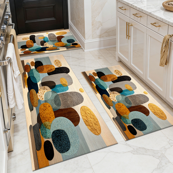 72acd4c1-2b55-4055-b351-a494a1414ffb.png Three-piece kitchen rug set, non-slip and washable, abstract pattern kitchen hallway rug, soft and comfortable, suitable for sinks, floors, entrances, hallways and bathrooms. - Image 1