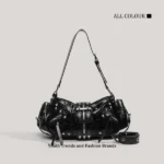 Retro motorcycle style cylindrical crossbody bag, shiny leather multi zipper rivet handbag, millennium Gothic street style daily party mini shoulder bag - Image 3