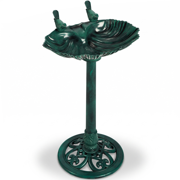 50*36*81cm Dark Green Resin Bird Bath With Shell Edge & 1.4W Solar Fountain