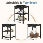 15.7" Small Side Table with Charging Station, End Table with Outlets & USB Ports, 3-Tier Adjustable Storage Nightstand for Living Room, Bedroom, Small Spaces, Black (Shipment from Walmart) - Image 4