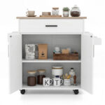 41.5" Rolling Kitchen Island Cart with Storage, White Kitchen Cart with Drawer & Cabinet, Spice Rack & Towel Holder - Image 3
