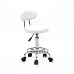 Round Shape Adjustable Salon Stool with Back and Line White - Image 12