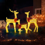 3-Piece Lighted Christmas Reindeer Family Set Outdoor Decorations, Weather Proof 2D Deer Family Set of 3 Christmas Ornament Home Decor Pre-lit 200 LED Warm White Lights with Stakes, Golden - Image 17