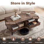 36.5" Rustic Coffee Table with Drawer & Open Shelves, Engineered Wood Center Table for Living Room Walnut - Image 9