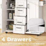 White Kitchen Island Cart with 4 Drawers & 2 Cabinets, 5 Universal Casters with Brakes​ - Image 6