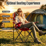 2 Pack Heavy Duty Folding Camping Chairs 330 LBS Capacity, 600D Oxford Padded Portable Outdoor Lawn Chairs with Cup Holder & Carry Bag -Red - Image 8