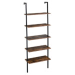 Industrial Wall Mounted Bookcase 5-Tier Open Ladder Shelf Bookshelf with Metal Frame, 23.6" L x 11.8" W x 70.9" H - Image 4
