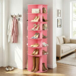 7-tier, 360° rotating wood-plastic composite shoe rack, 60*60*184cm, pink