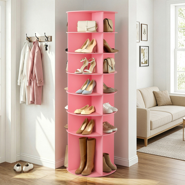 7-tier, 360° rotating wood-plastic composite shoe rack, 60*60*184cm, pink