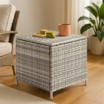 Outdoor PE Wicker Side Table with Storage, Patio Rattan End Table Square Container for Furniture Covers, Toys and Gardening Tools, Grey - Image 6