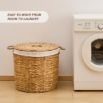 145L Round Laundry Hamper with Lid, Woven Natural Water Hyacinth Laundry Hamper - Image 7